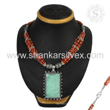 Collier en argent de pierres précieuses en corail et bleu turquoise en gros 925 bijoux en argent sterling bijoux indiens